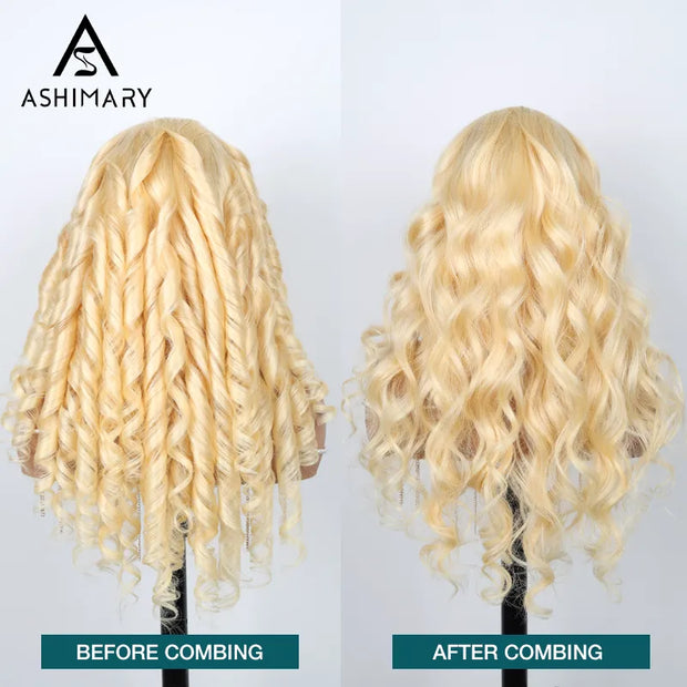 Ashimary Blonde Full Lace Frontal with Invisi-Strap Parting Max Skin Melt Lace 613 Colored Body Wave Human Hair Wig