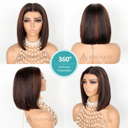 Highlight Yaki Straight Bob Pre Everthing 6x4.5 Lace Clsoure Human Hair Wig