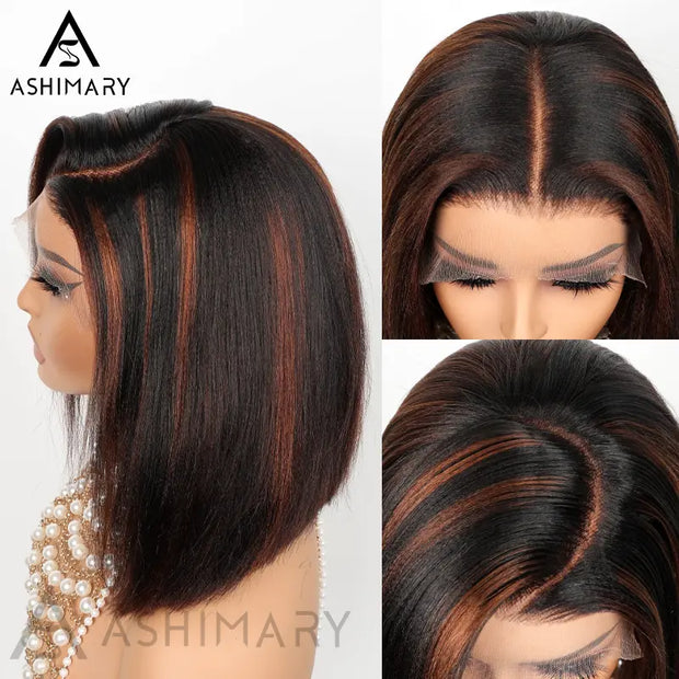 Highlight Yaki Straight Bob Pre Everthing 6x4.5 Lace Clsoure Human Hair Wig