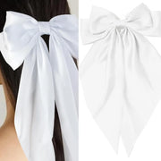 Ashimary White Super Big Bow Hair Clips Knotted Bowknot Spring Snap Barrettes Hair Clips with Long Ribbon