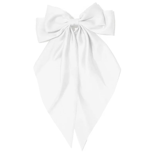 Ashimary White Super Big Bow Hair Clips Knotted Bowknot Spring Snap Barrettes Hair Clips with Long Ribbon