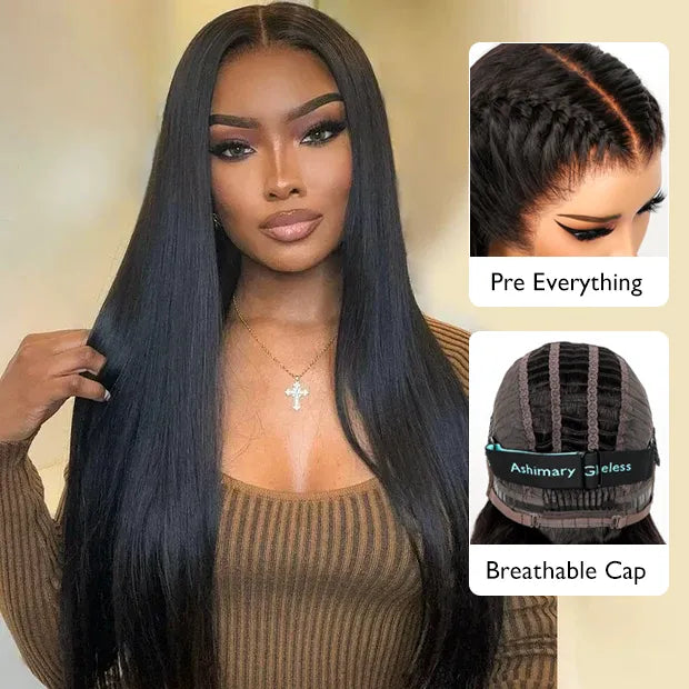 Air Wig|13x4 HD Transparent Lace Wear and Go Straight Wig with Pre Cut Lace & Bleached Knots & Pre-plucked Hairline