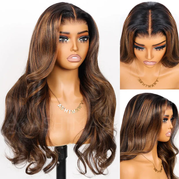 Balayage Highlights Dark Roots Body Wave 360 Skin Lace Frontal Wig