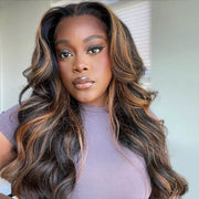 Brown Highlight Skin Lace Wigs Ashimary Body Wave 