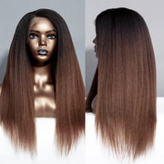 Yaki Straight 13x6 Full Lace Frontal Black to Brown Ombre Human Hair Wig Parting Max Glueless Wig