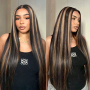 Ashimary Honey Blonde Highlights on Black Hair 13x6 Full Lace Frontal Pre Everything Glueless Human Hair Wig