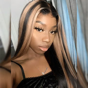 Ashimary Honey Blonde Highlights on Black Hair 13x6 Full Lace Frontal Pre Everything Glueless Human Hair Wig