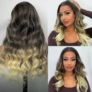 Blonde Balayage with Dark Roots Body Wave Customized Color for Black Women 13x4 Transparent Lace Frontal Human Hair Wig