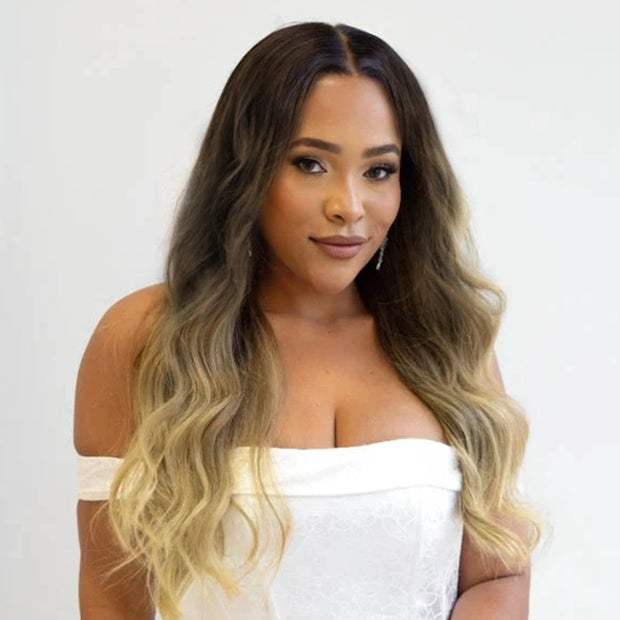 Blonde Balayage with Dark Roots Body Wave Customized Color for Black Women 13x4 Transparent Lace Frontal Human Hair Wig