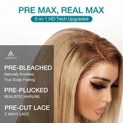 Straight Bob Ash Blonde with Dark Root 13x4 Transparent Lace Frontal Ready to Go Glueless Wig