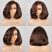 Pre Styled Salon Hairstyles #4 Chocolate Brown 6x4.5 Lace Closure Bob Wig Human Hair