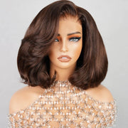Pre Styled Salon Hairstyles #4 Chocolate Brown 6x4.5 Lace Closure Bob Wig Human Hair