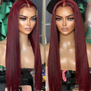 Dark 99J Burgundy Straight 4x4 5x5 6x6 Glueless Lace Closure Wig