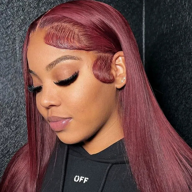 Dark 99J Burgundy Straight 4x4 5x5 6x6 Glueless Lace Closure Wig