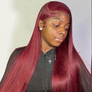 Flash Sale Burgundy / Ginger 5x5 Transparent Lace Closure Straight Wig Pre Bleached Human Hair