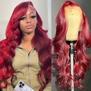 Flash Sale 99J Burgundy 13x4 / 13x6 Transparent Lace Frontal Parting Max Body Wave Human Hair Wig