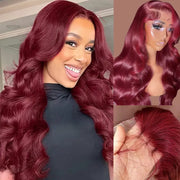 Flash Sale 99J Burgundy 13x4 / 13x6 Transparent Lace Frontal Parting Max Body Wave Human Hair Wig