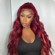 Flash Sale 99J Burgundy 13x4 / 13x6 Transparent Lace Frontal Parting Max Body Wave Human Hair Wig