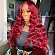 Flash Sale 99J Burgundy 13x4 / 13x6 Transparent Lace Frontal Parting Max Body Wave Human Hair Wig