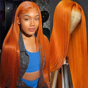 Flash Sale Ginger Orange 4x4 Transparent Lace Closure Straight Pre Bleached Wig Human Hair