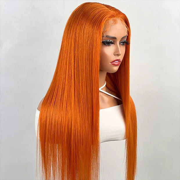 Flash Sale Ginger Orange 4x4 Transparent Lace Closure Straight Pre Bleached Wig Human Hair