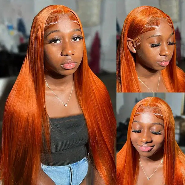 Flash Sale Ginger Orange 4x4 Transparent Lace Closure Straight Pre Bleached Wig Human Hair