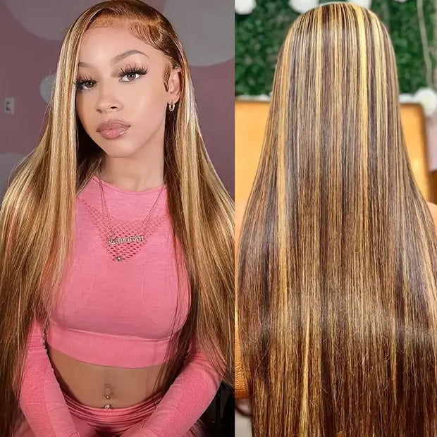 Flash Sale Highlight Color 13x4 Lace Frontal Pre Plucked Human Hair Wig