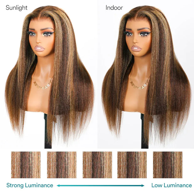 Ashimary 360 Invisi Strap Upgrade Glueless Highlight Brown Kinky Straight