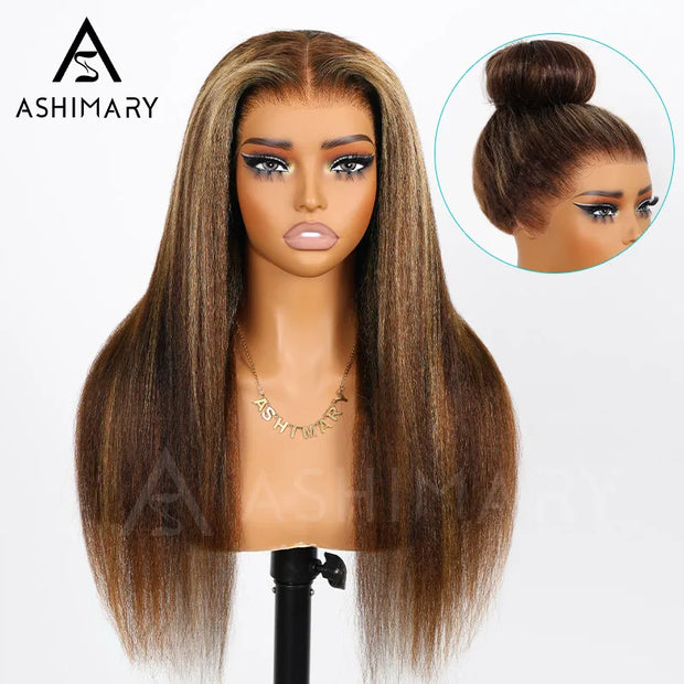 Ashimary 360 Invisi Strap Upgrade Glueless Highlight Brown Kinky Straight