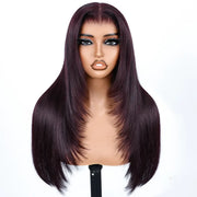 Dark Plum Color Straight Glueless Invisi Strap 360 Lace Frontal Wigs Tight & Neat