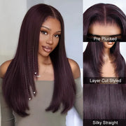 Dark Plum Color Straight Glueless Invisi Strap 360 Lace Frontal Wigs Tight & Neat