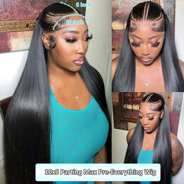 Pre-Braided Glueless Put On & Go 10x6 Parting Max Lace Frontal Wig Advance Baby Hair Pre-Everything Human Hair Braids Striahgt Hairstyle