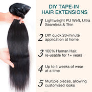 Straight Seamless Clip-in Hair Extensions Real Human Hair Pieces 140g 9pcs / 7pcs DIY Tape-in Extensions with Free Gifts