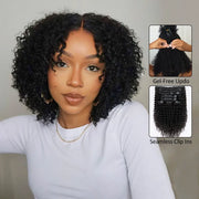 Kinky Curly Seamless Clip-in Hair Extensions No Glue Needed Beginner Friendly Real Human Hair Extensions 14 Inch