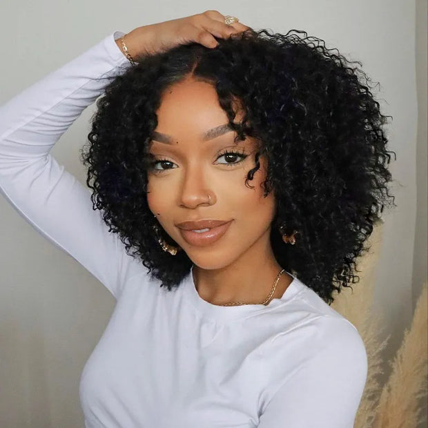 Kinky Curly Seamless Clip-in Hair Extensions No Glue Needed Beginner Friendly Real Human Hair Extensions 14 Inch