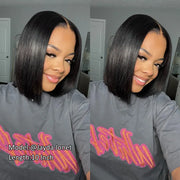 Super Easy Straight Bob Wear & Go Pre Cut HD Transparent Lace Closure Wig with Pre Plucked Hairline & Bleached Knot