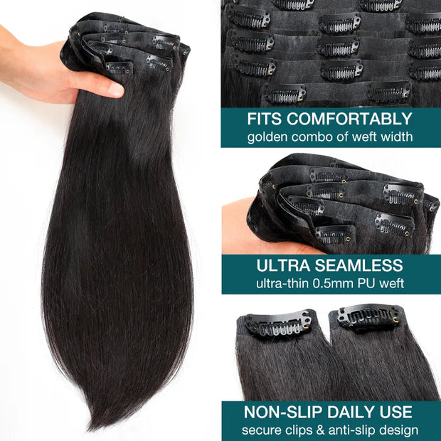 Straight / Kinky Curly / Yaki Straight Seamless Clip-in Hair Extensions Real Human Hair Pieces 140g 9pcs / 7pcs DIY Tape-in Extensions with Free Gifts