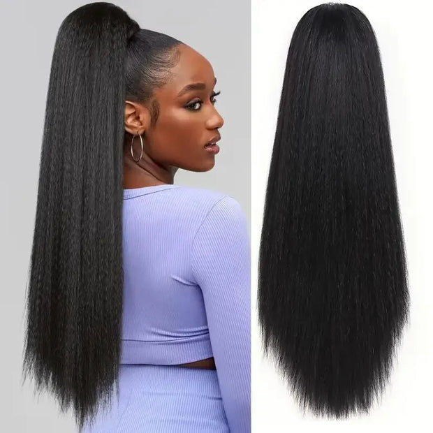 Wrapped Ponytail Extension Yaki Straight for Black Women Natural Textu ashimaryhair