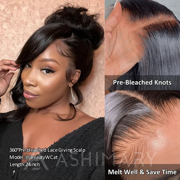 Face Framing Body Wave Invisi Strap Snug Fit 360 Transparent Lace Frontal Bleached  Knots Pre Cut Lace Wig