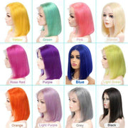 Colorful Short Bob Transparent Lace Wig Straight Brazilian Human Hair