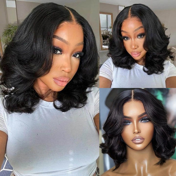 Low Maintaince Body Wave Wear & Go Pre-cut HD Lace Ready to Wear Bob Wig with Pre Plucked Hairline & Bleached Knots