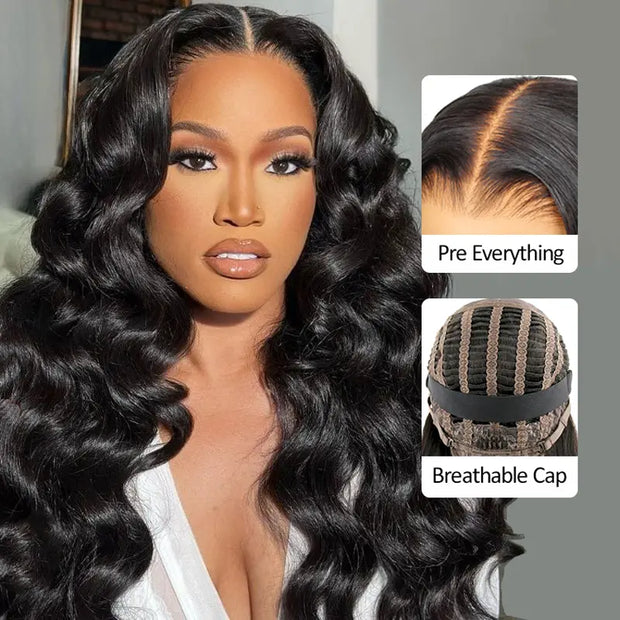 Air Wig | Ready To Go Body Wave 13x4 HD Transparent Lace Human Hair Wig Easy on Easy off with Pre Plucked Hairline & Bleached Knots