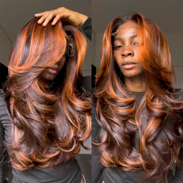 Ashimary Brown with Ginger Highlights 3D Body wave Wig