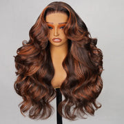 Ashimary Brown with Ginger Highlights 3D Body wave Wig