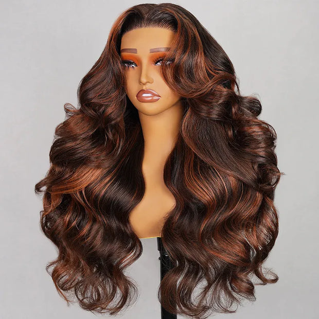 Ashimary Brown with Ginger Highlights 3D Body wave Wig