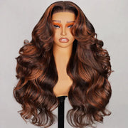 Ashimary Brown with Ginger Highlights 3D Body wave Wig