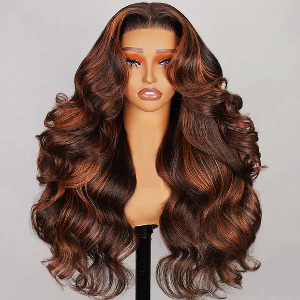 Ashimary Brown with Ginger Highlights 3D Body wave Wig