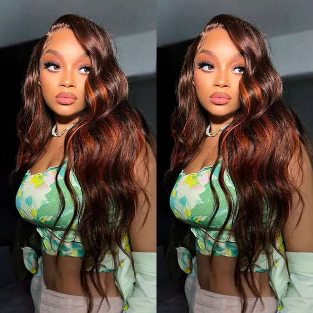 Ashimary Brown with Ginger Highlights 3D Body wave Wig