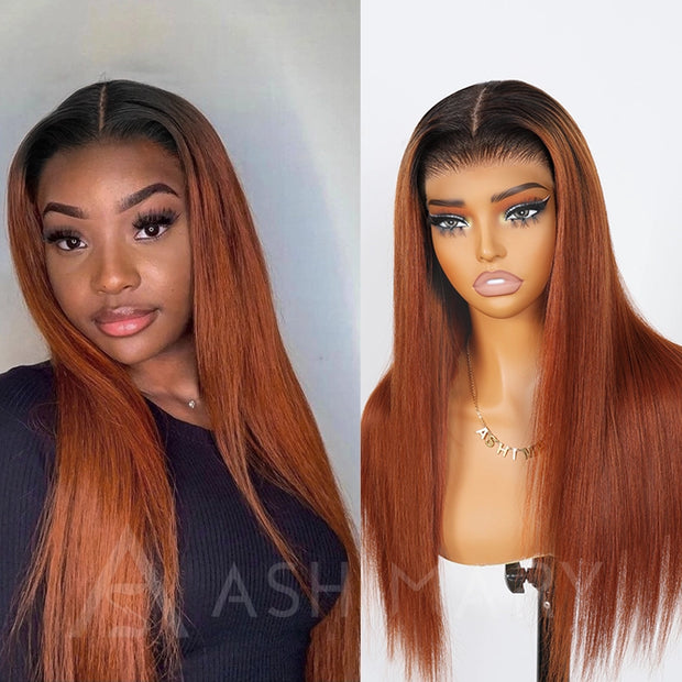 Ginger Ombre Silky Blunt Cut Glueless 13x4 Frontal Lace Wig