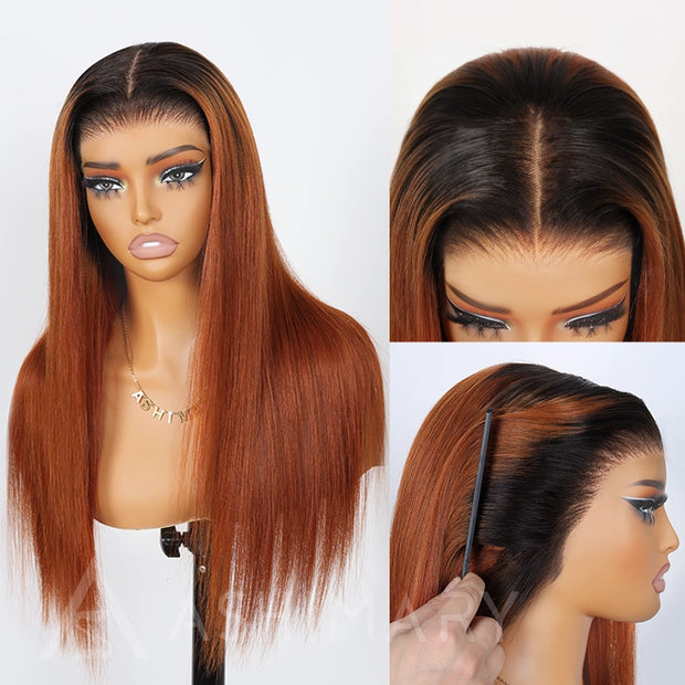 Ginger Ombre Silky Blunt Cut Glueless 13x4 Frontal Lace Wig